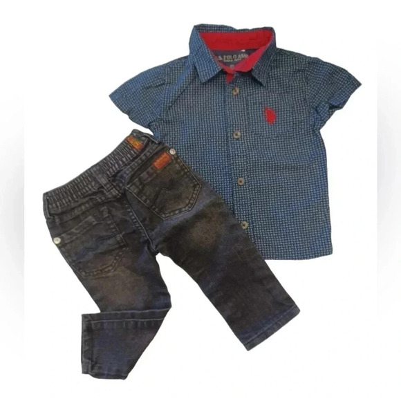 7 For All Mankind Jeans &  Polo Button Up Short Sleeve Top Size 2T - Picture 1 of 9